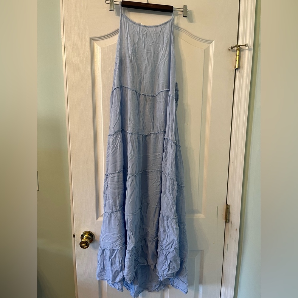 Tiered Blue Beach Dress with Ties
